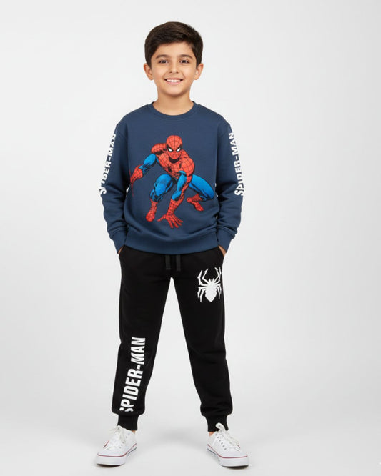 Navy SpiderMan Boys Black Trouser Set
