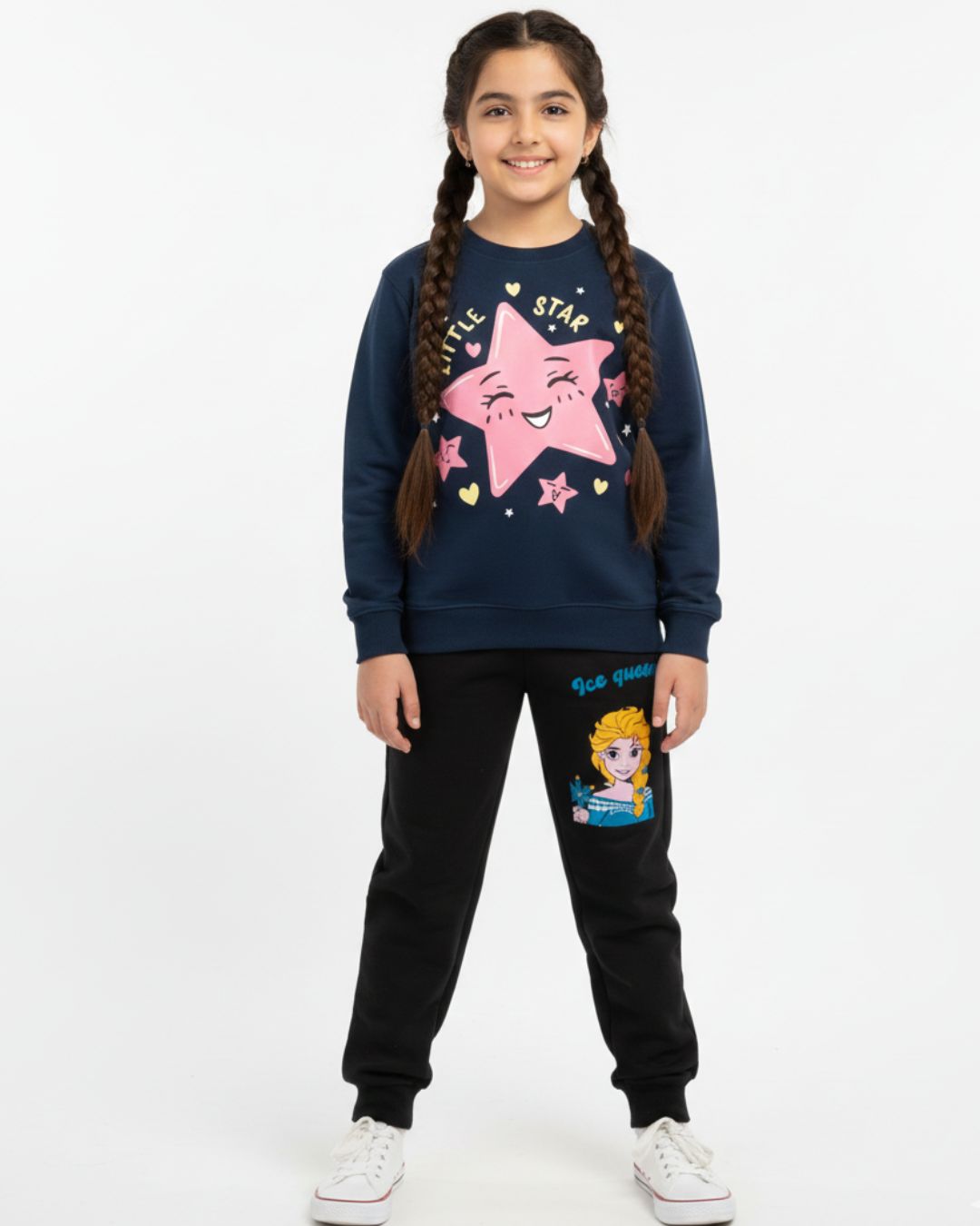 Navy Little Star Girls Black Trouser Set