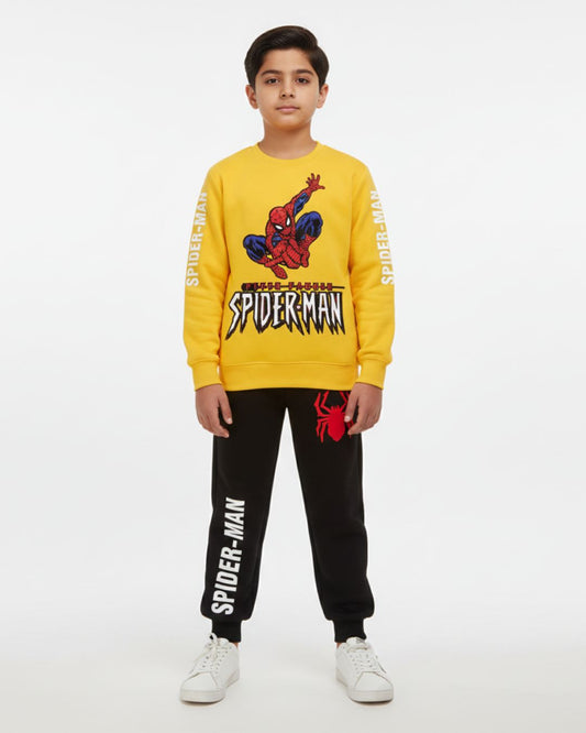 Yellow Spider Man Boys Black Trouser Set