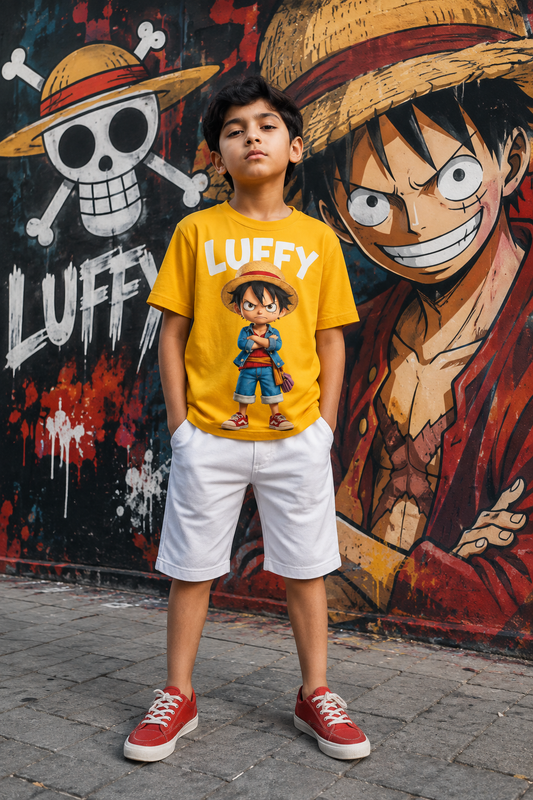 Luffy Character Yellow Shorts White Shorts Set