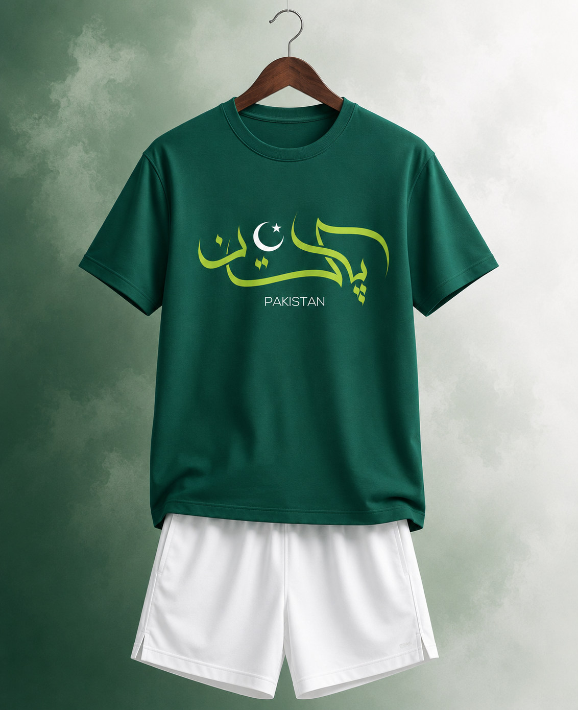 Azadi-2 Green Shirt White Shorts Set