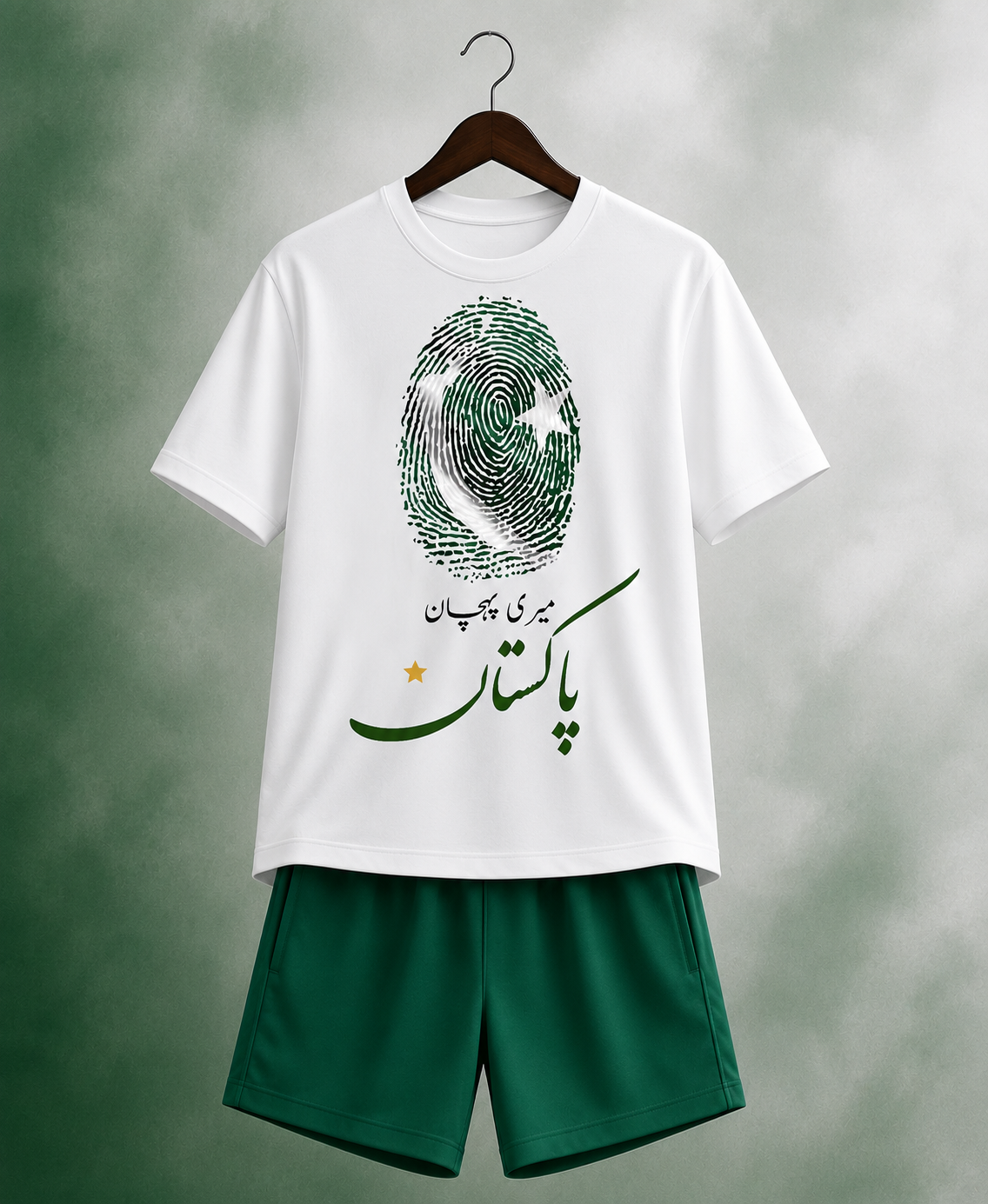 Azadi-8 White Shirt Green Shorts Set