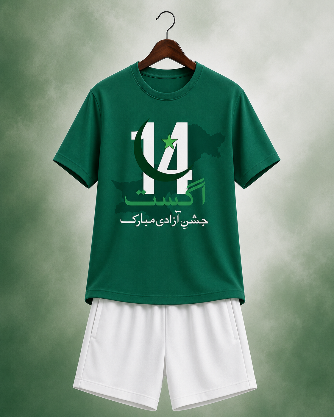 Azadi-4 Green Shirt White Shorts Set