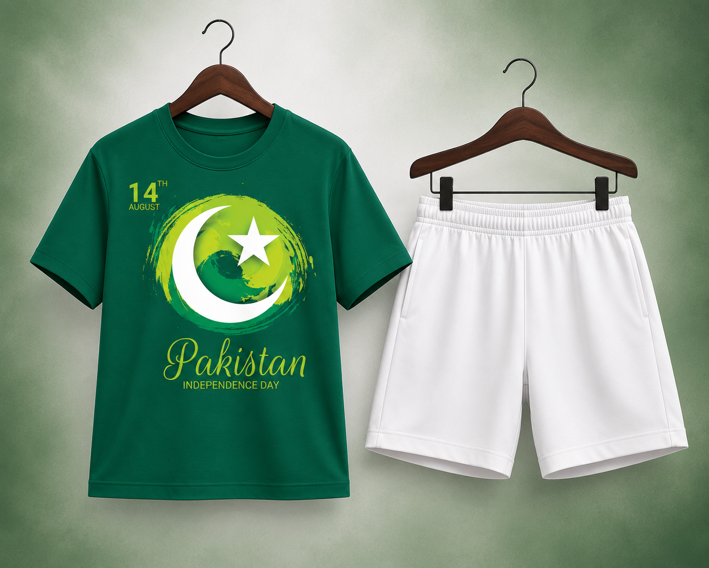Azadi-5 Green Shirt White Shorts Set
