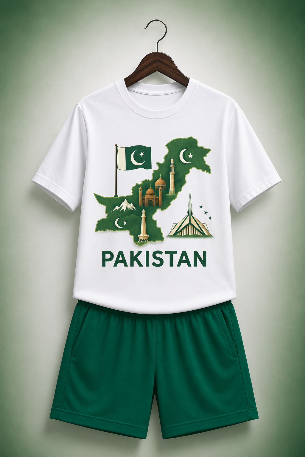 Azadi-12 White Shirt Green Shorts Set