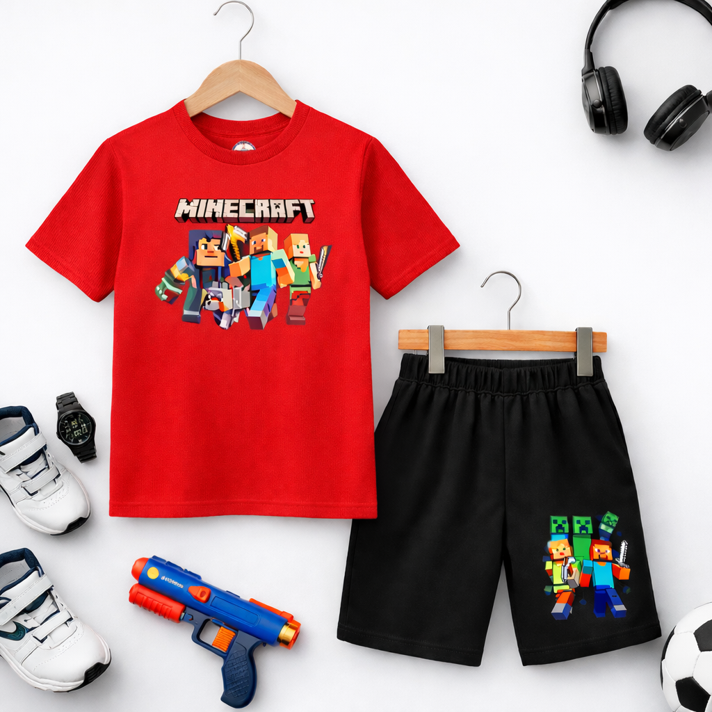 Minecraft Boys Red & Black Short Set