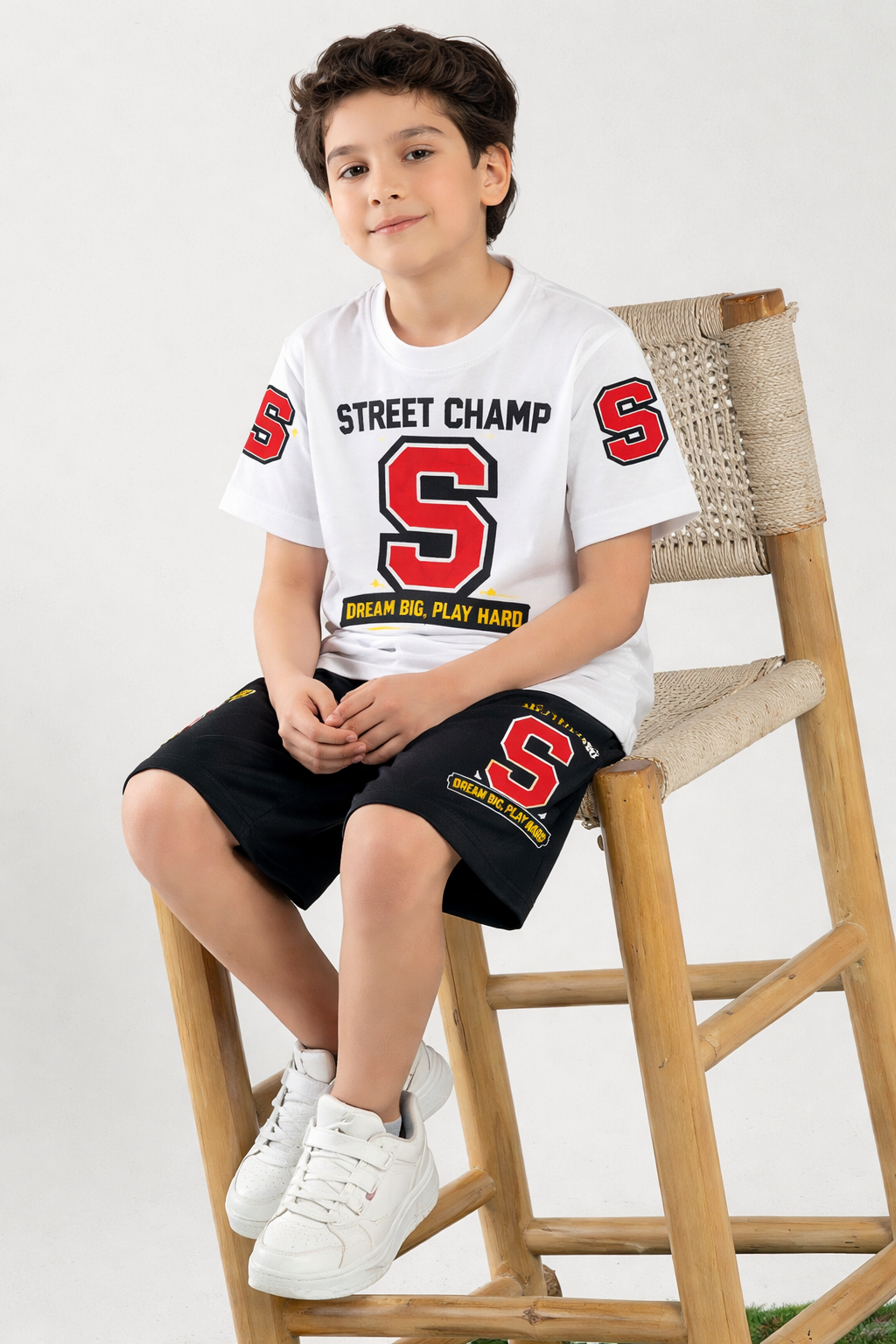 Street Champ Boys White & Black Short Set