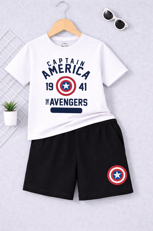 Captain America Boys White & Black Short Set