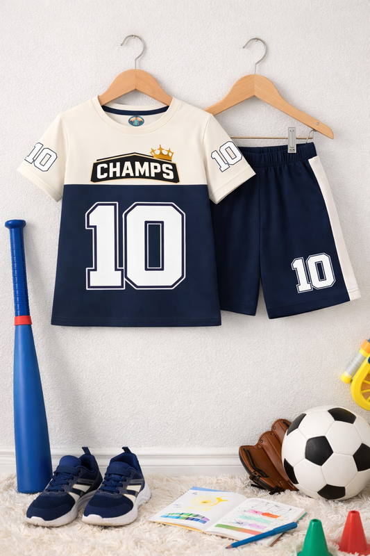 Champion 10 Boys Offwhite Navy Short Set