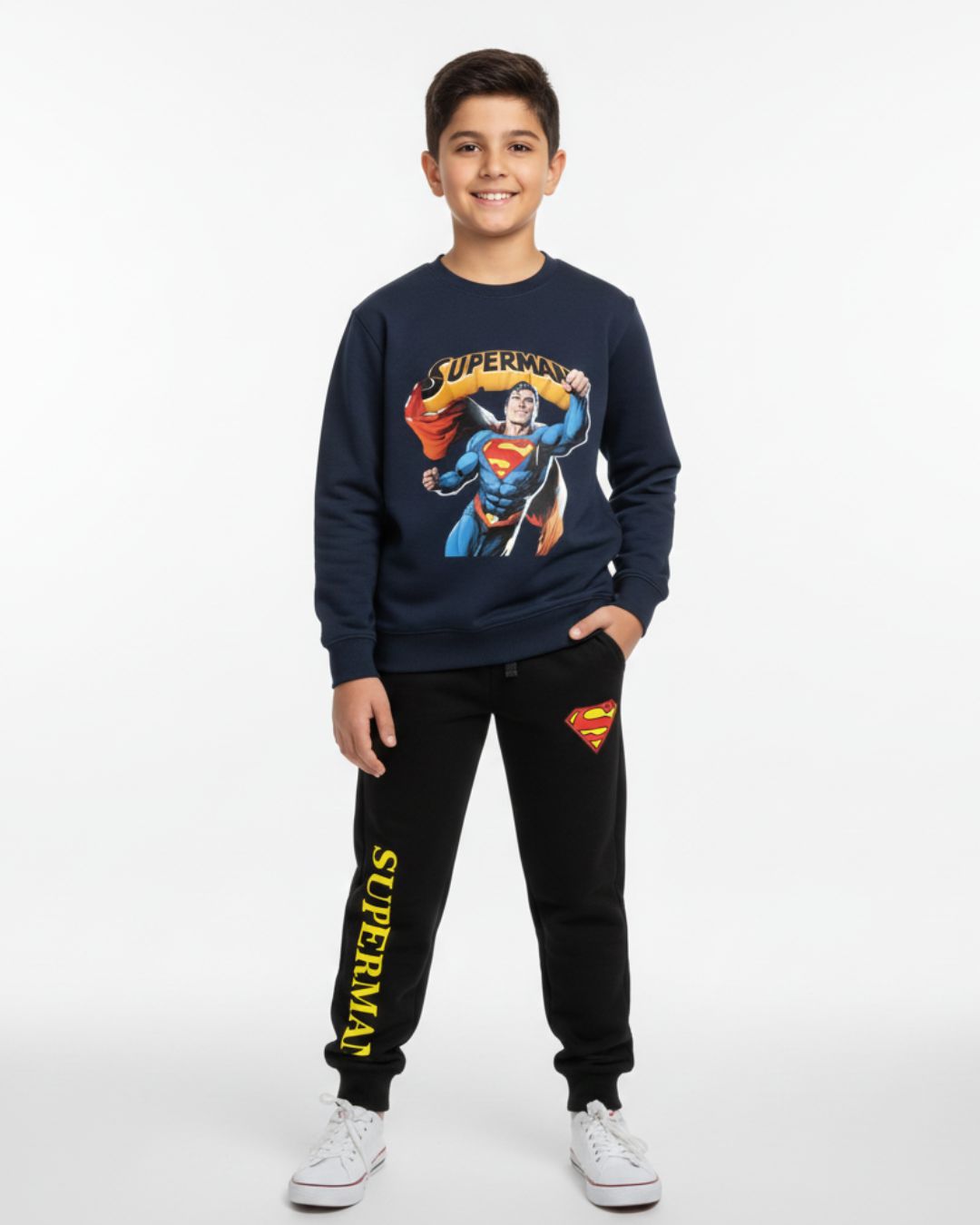Navy SuperMan Boys Black Trouser Set
