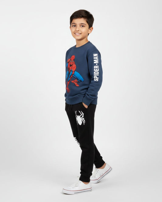 Navy SpiderMan Boys Black Trouser Set