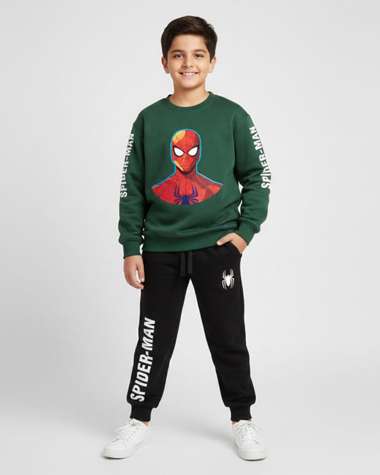Green SpiderMan Boys Black Trouser Set