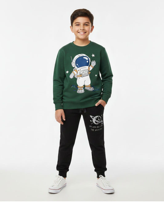 Green Austronaut Boys Black Trouser Set