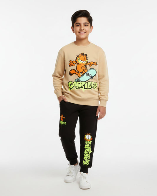 Beige Garfield Boys Black Trouser Set