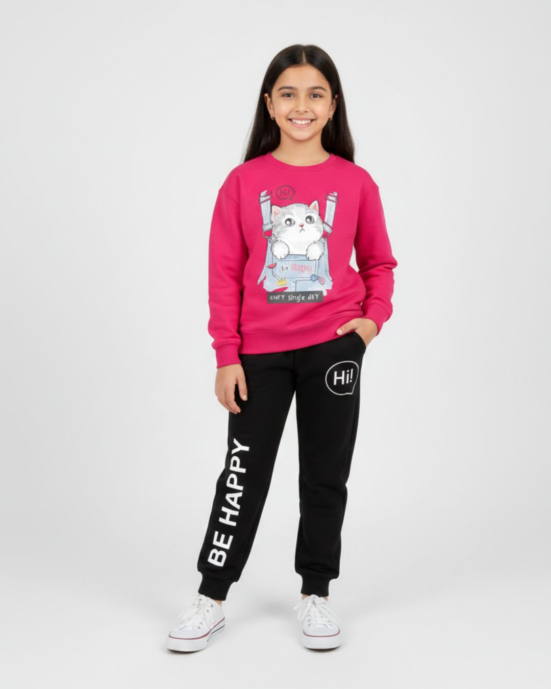 Pink HI Be Happy Black Trouser Set