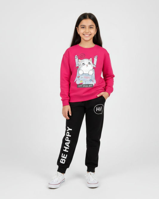 Pink HI Be Happy Black Trouser Set