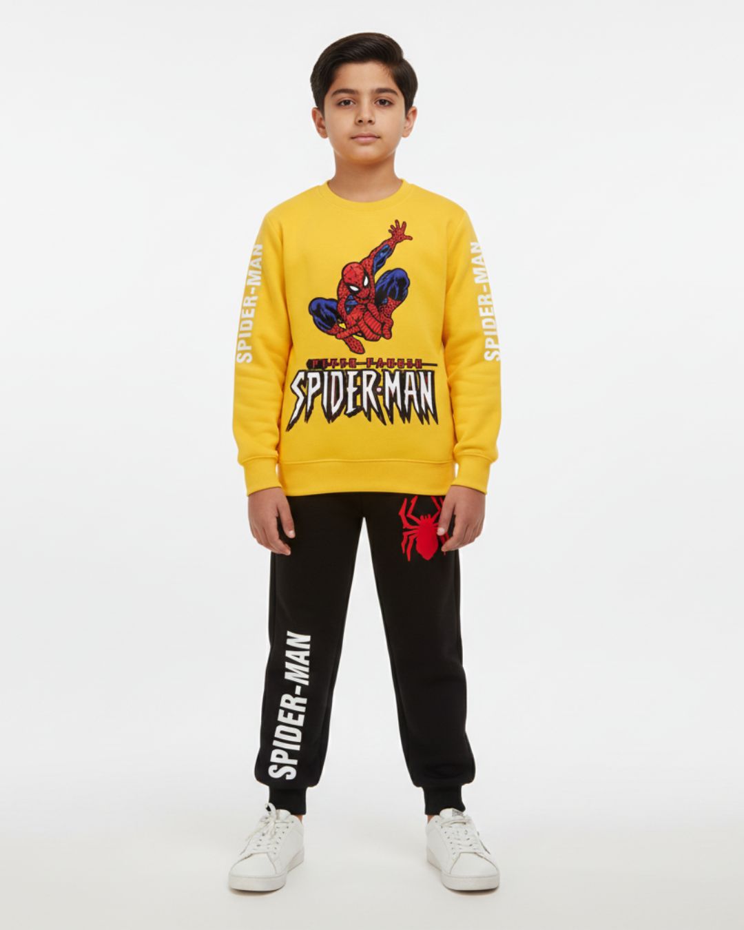 Yellow Spider Man Boys Black Trouser Set