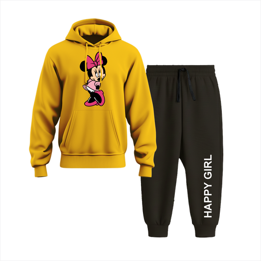 Minnie Happy Girl Hoodie Black Trouser Set