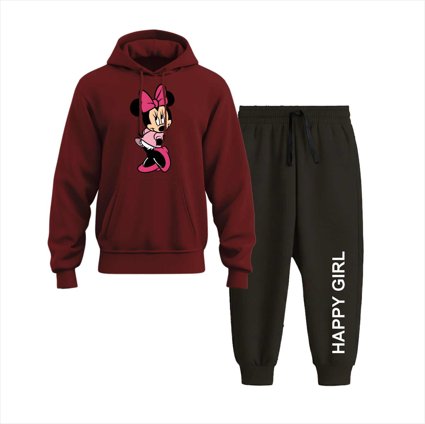 Minnie Happy Girl Hoodie Black Trouser Set