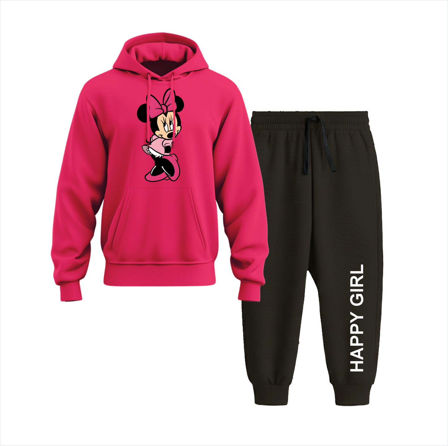 Minnie Happy Girl Hoodie Black Trouser Set