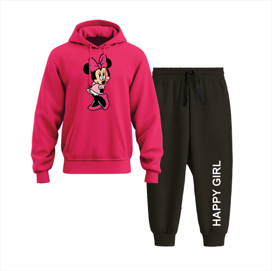 Minnie Happy Girl Hoodie Black Trouser Set