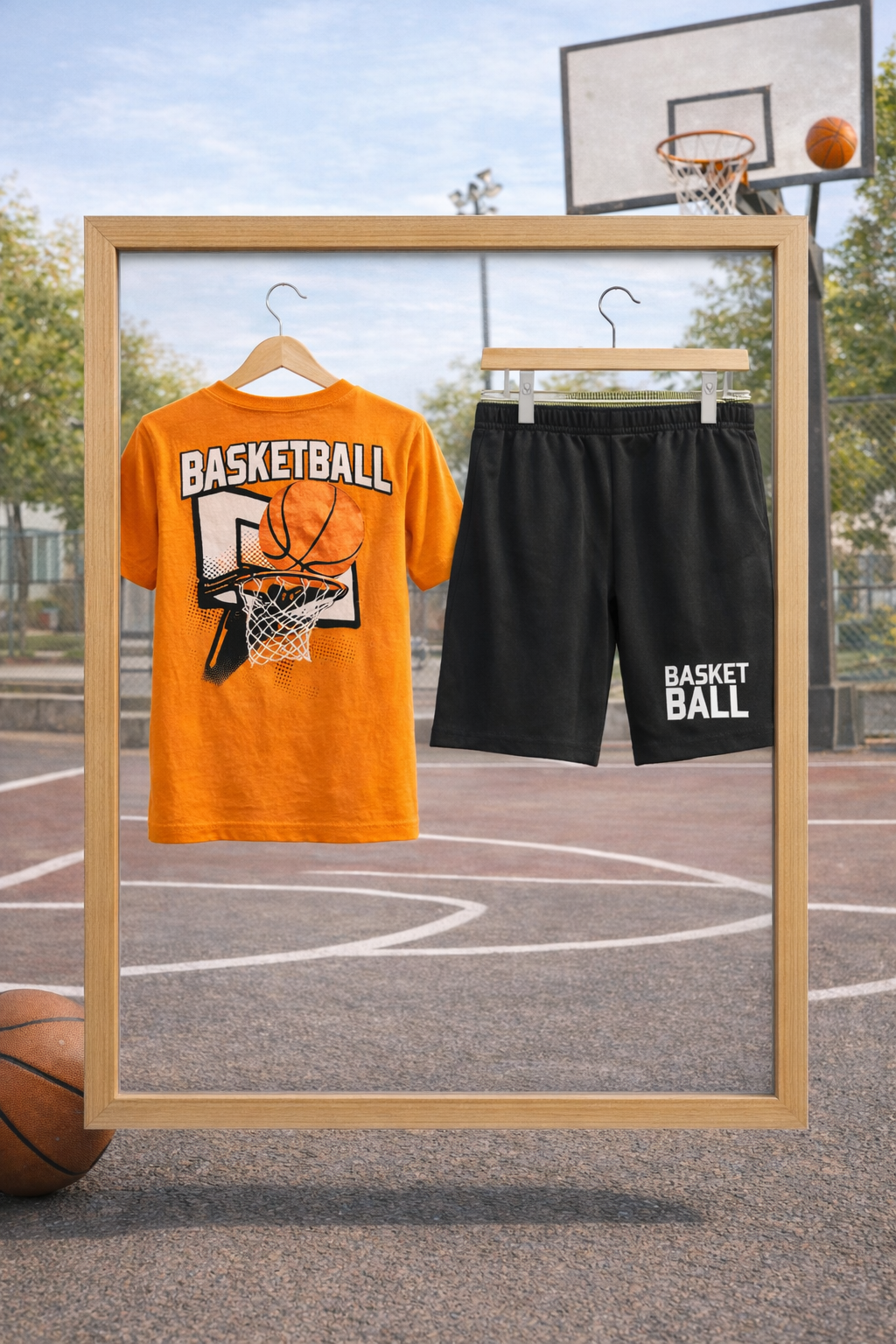 Basket Ball Front Back Orange Shorts Set