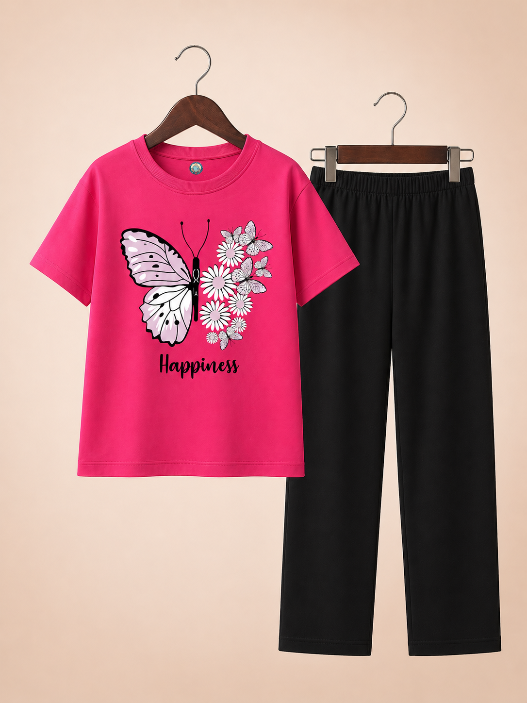 ButterFly Life Girls Cotton jersey Trouser Set Pink/Black