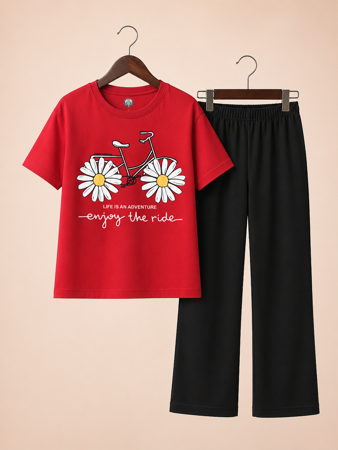 Floral Cycle Girls Trouser Set Red/Black