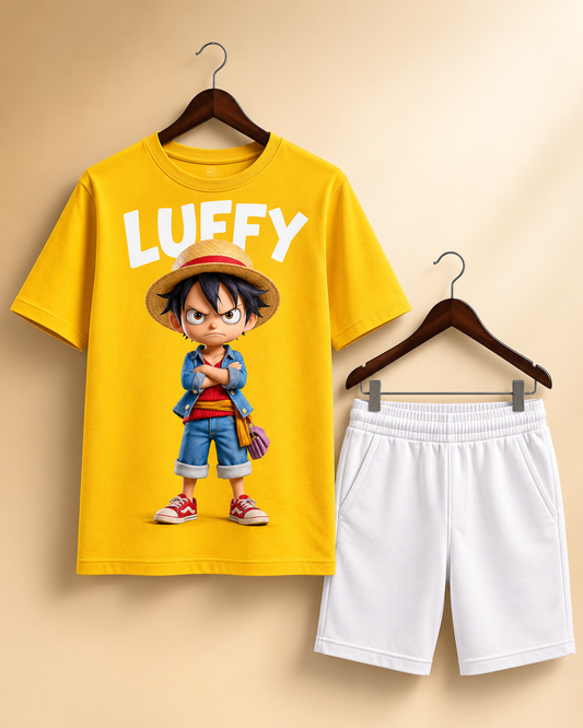 Luffy Character Yellow Shorts White Shorts Set