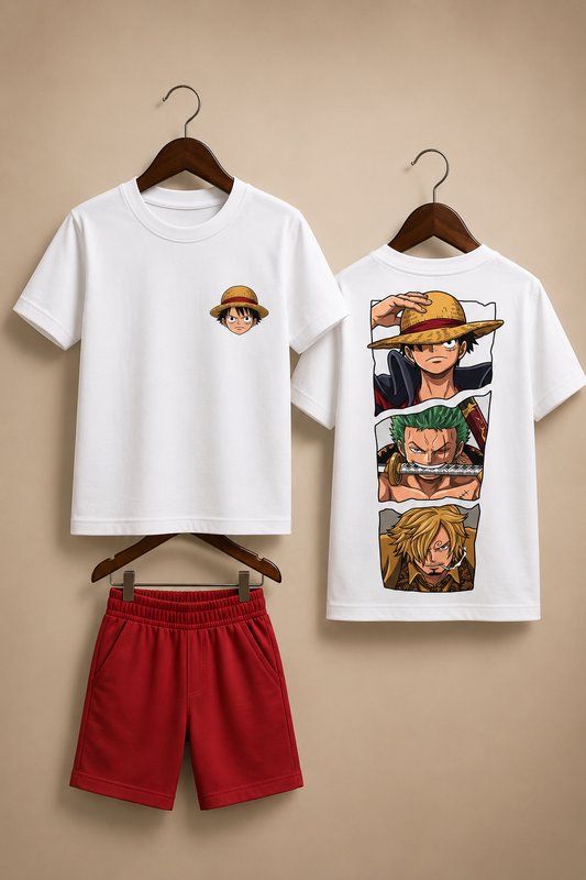 One Piece Characters White Shirt Red Shorts Set