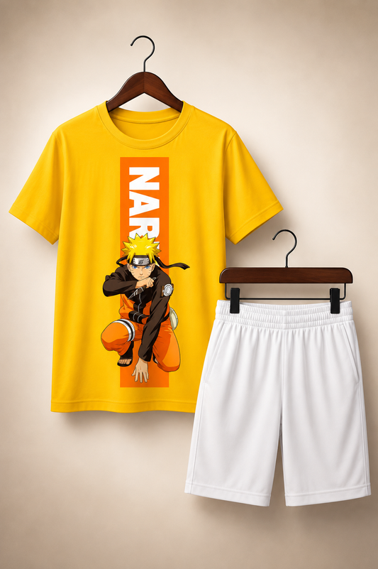 Naruto Character Yellow Shirt White Shorts Set