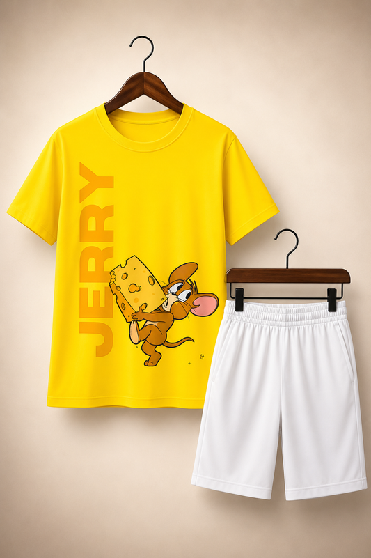 Jerry Character Yellow Shirt White Shorts Set