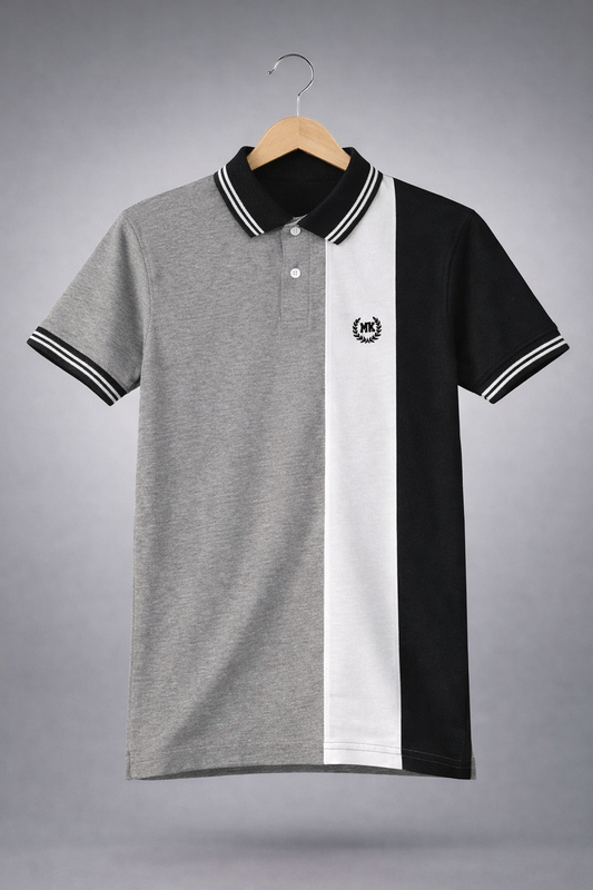 Boys Grey Black Strip Premium POLO Shirt