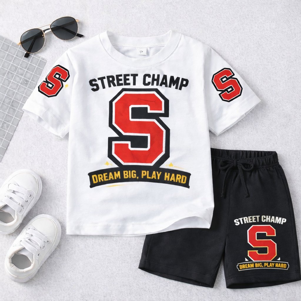 Street Champ Boys White & Black Short Set