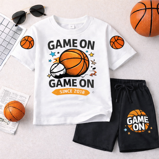 Game ON Boys White & Black Short Set