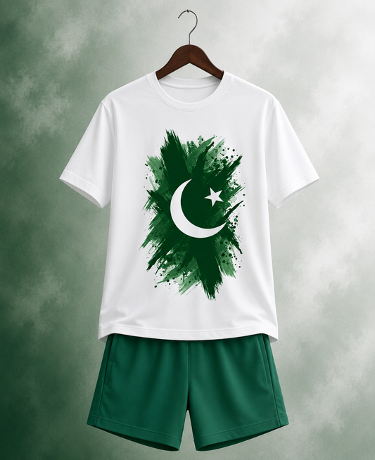 Azadi-7 White Shirt Green Shorts Set