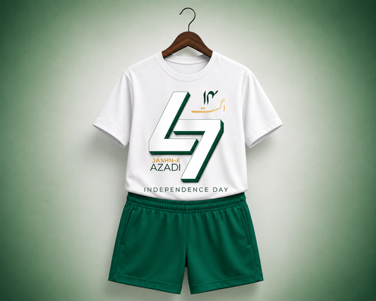 Azadi-9 White Shirt Green Shorts Set