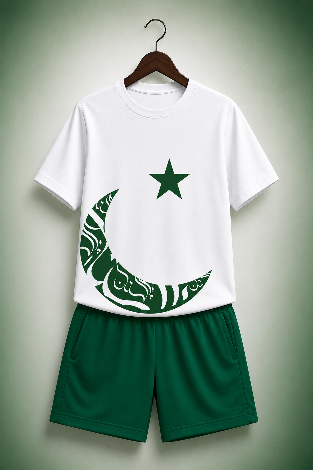 Azadi-10 White Shirt Green Shorts Set