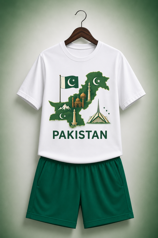 Azadi-12 White Shirt Green Shorts Set