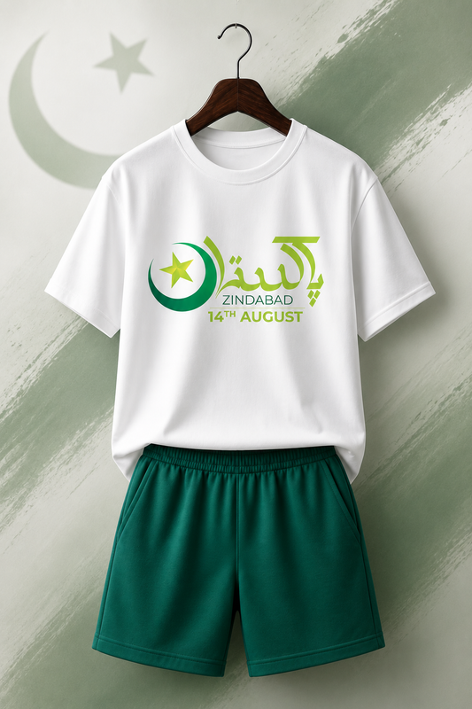 Azadi-11 White Shirt Green Shorts Set