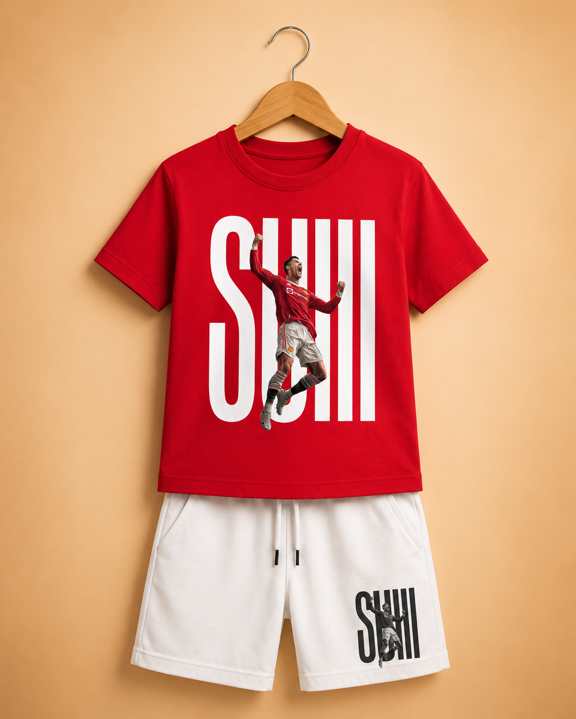 Ronaldo SuII Red Shirt White Shorts Set