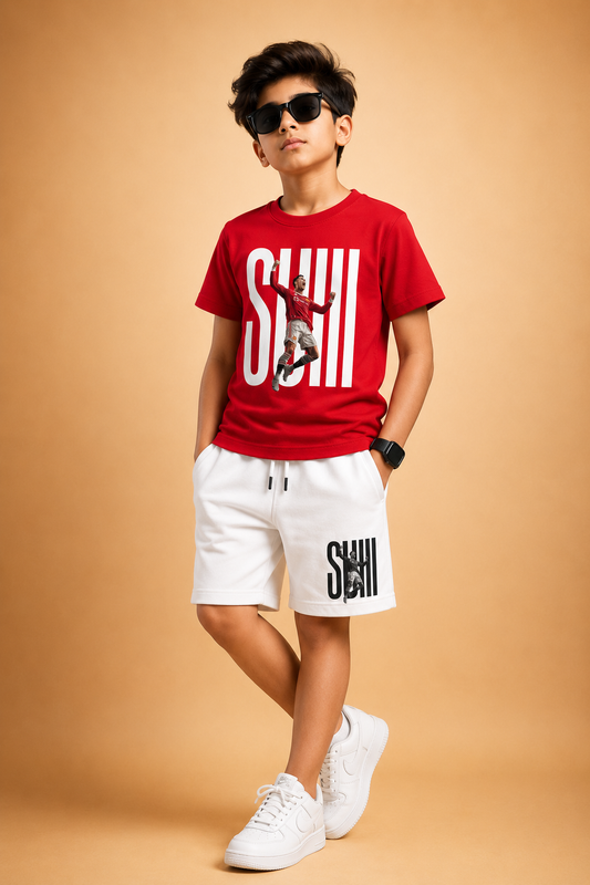 Ronaldo SuII Red Shirt White Shorts Set