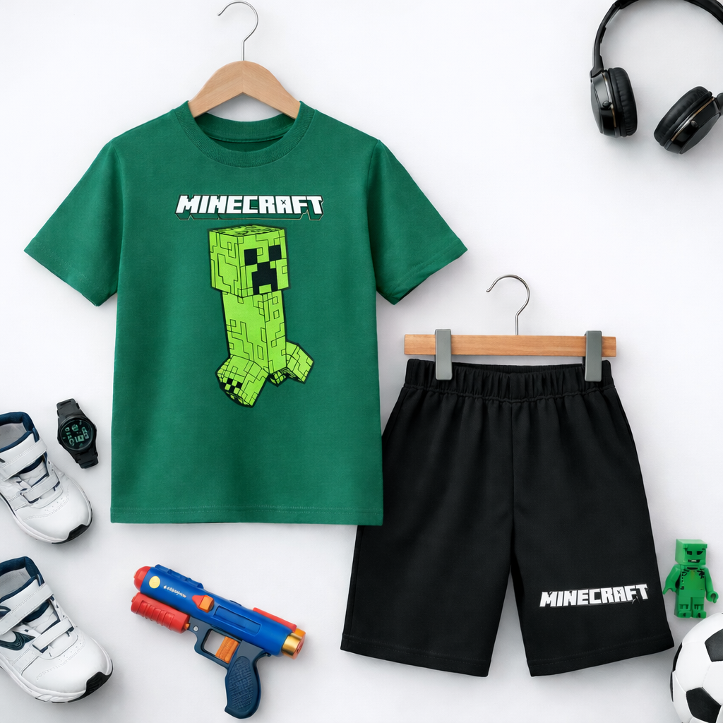Minecraft Boys Green & Black Short Set