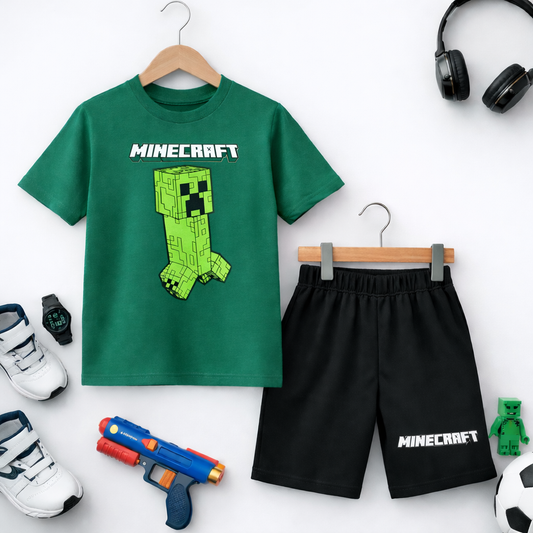 Minecraft Boys Green & Black Short Set