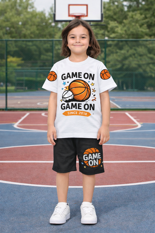 Game ON Boys White & Black Short Set