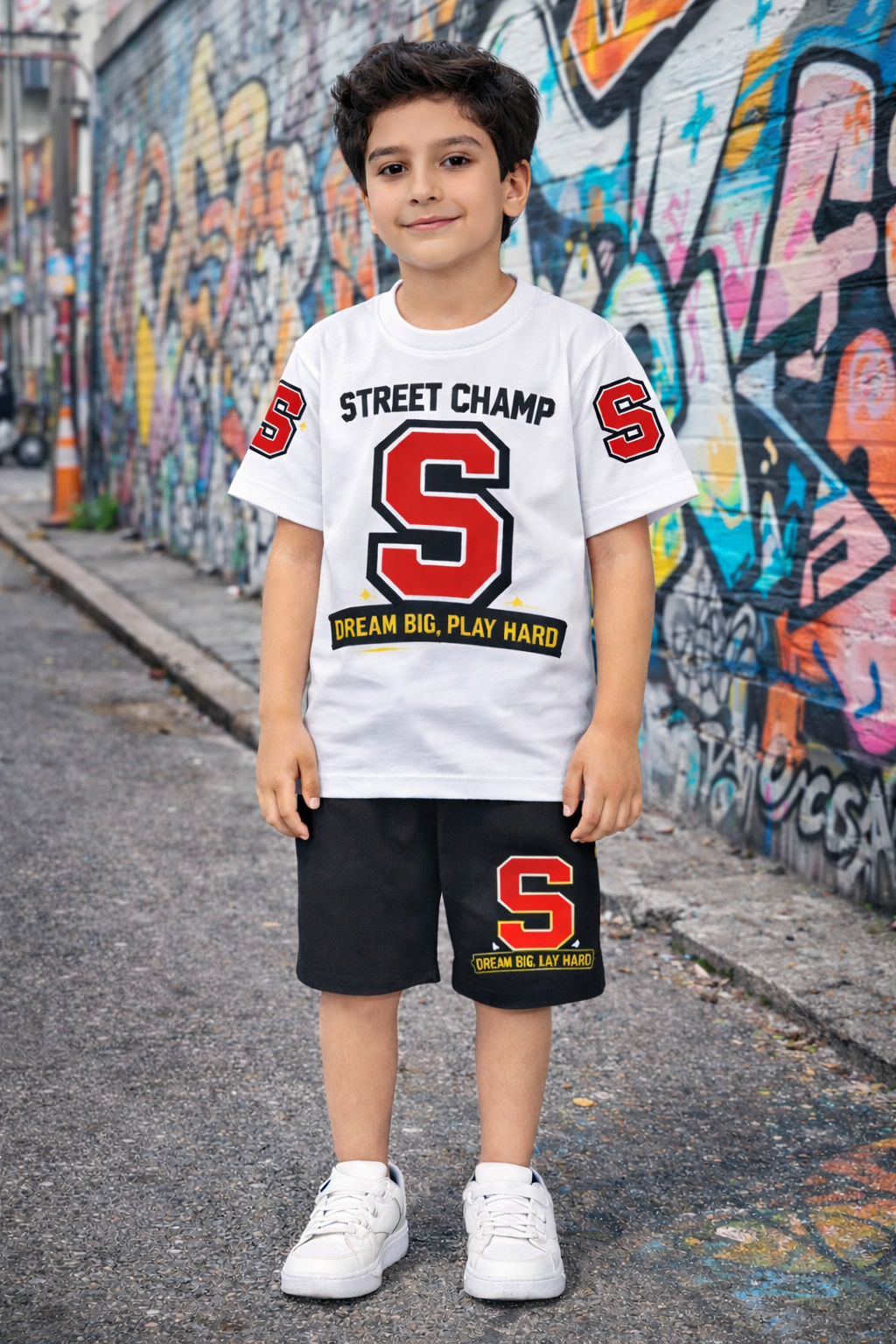 Street Champ Boys White & Black Short Set