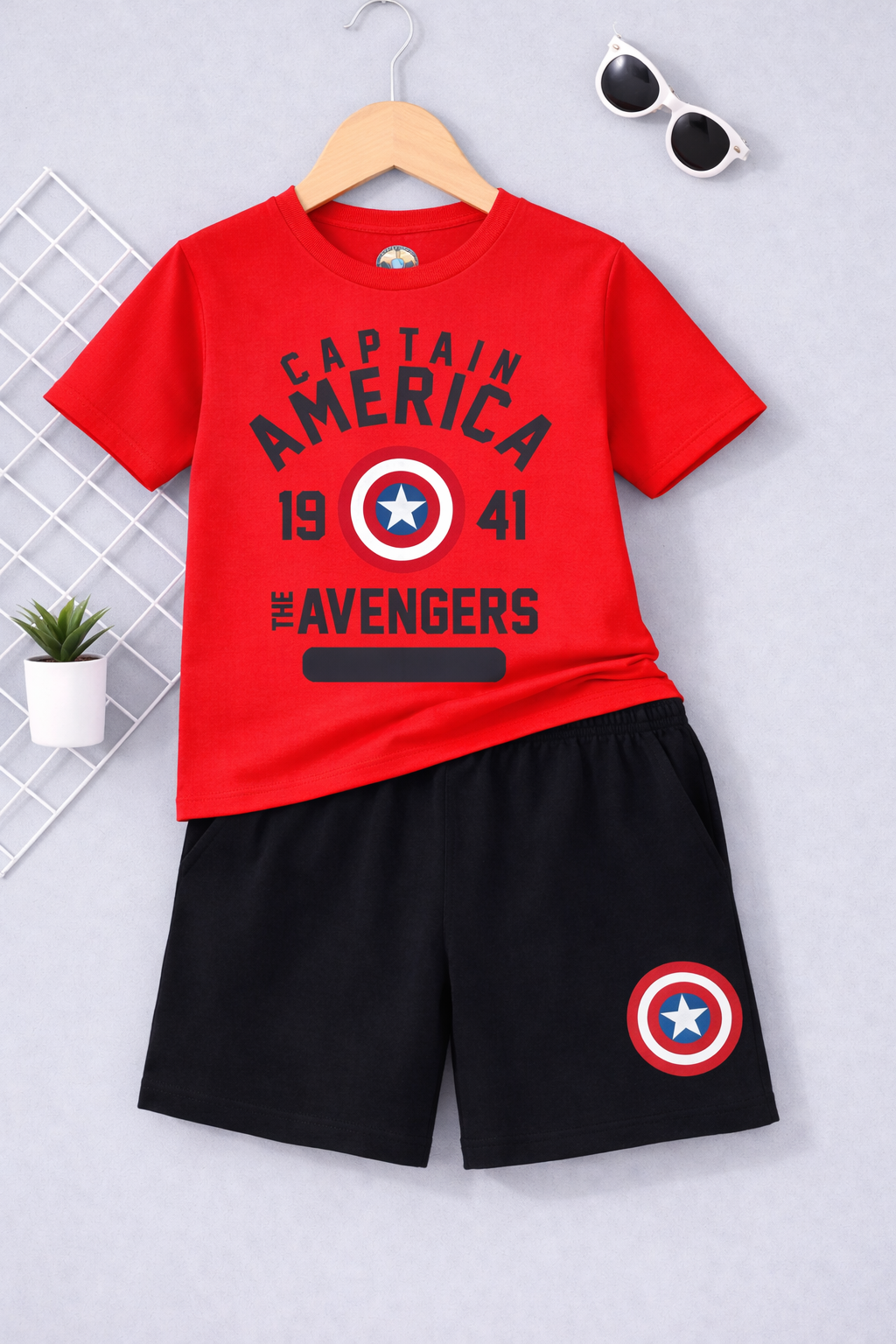 Captain America Boys Red & Black Short Set