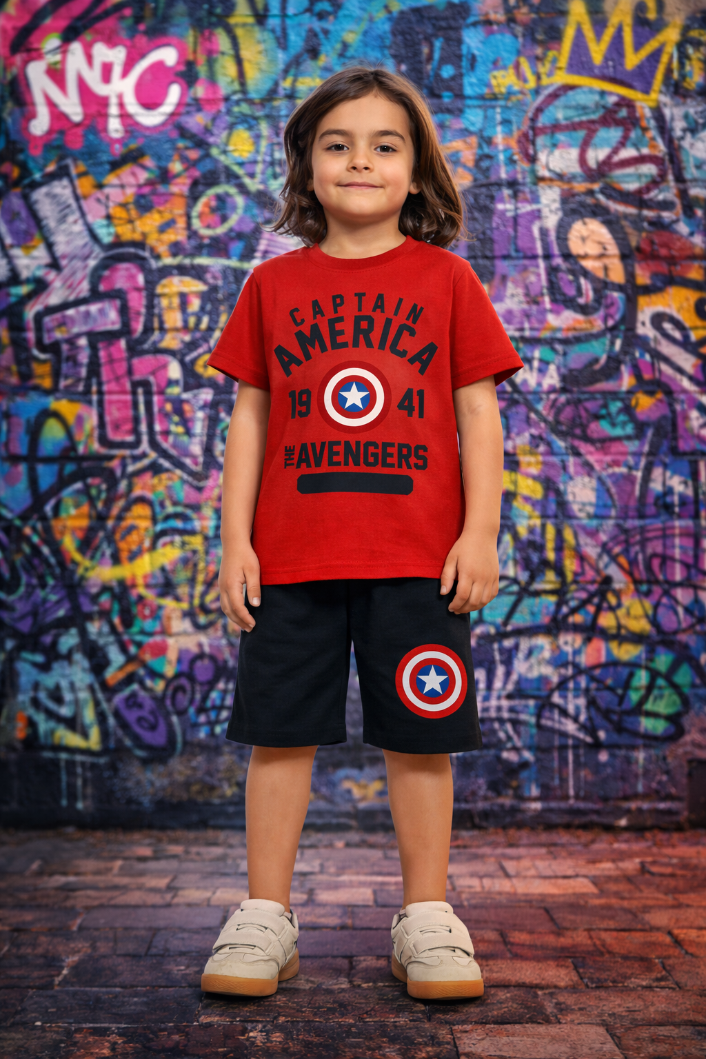 Captain America Boys Red & Black Short Set