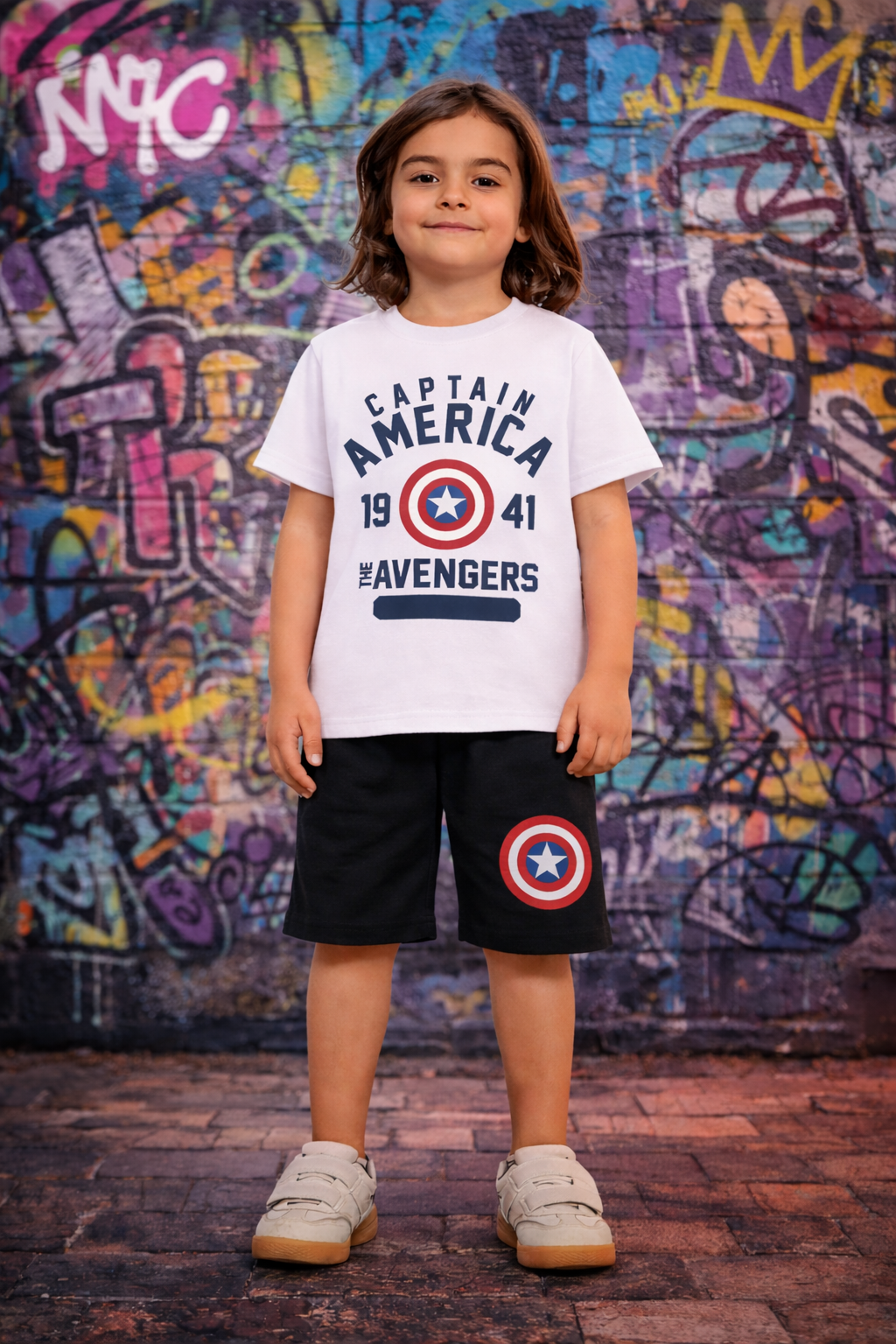 Captain America Boys White & Black Short Set