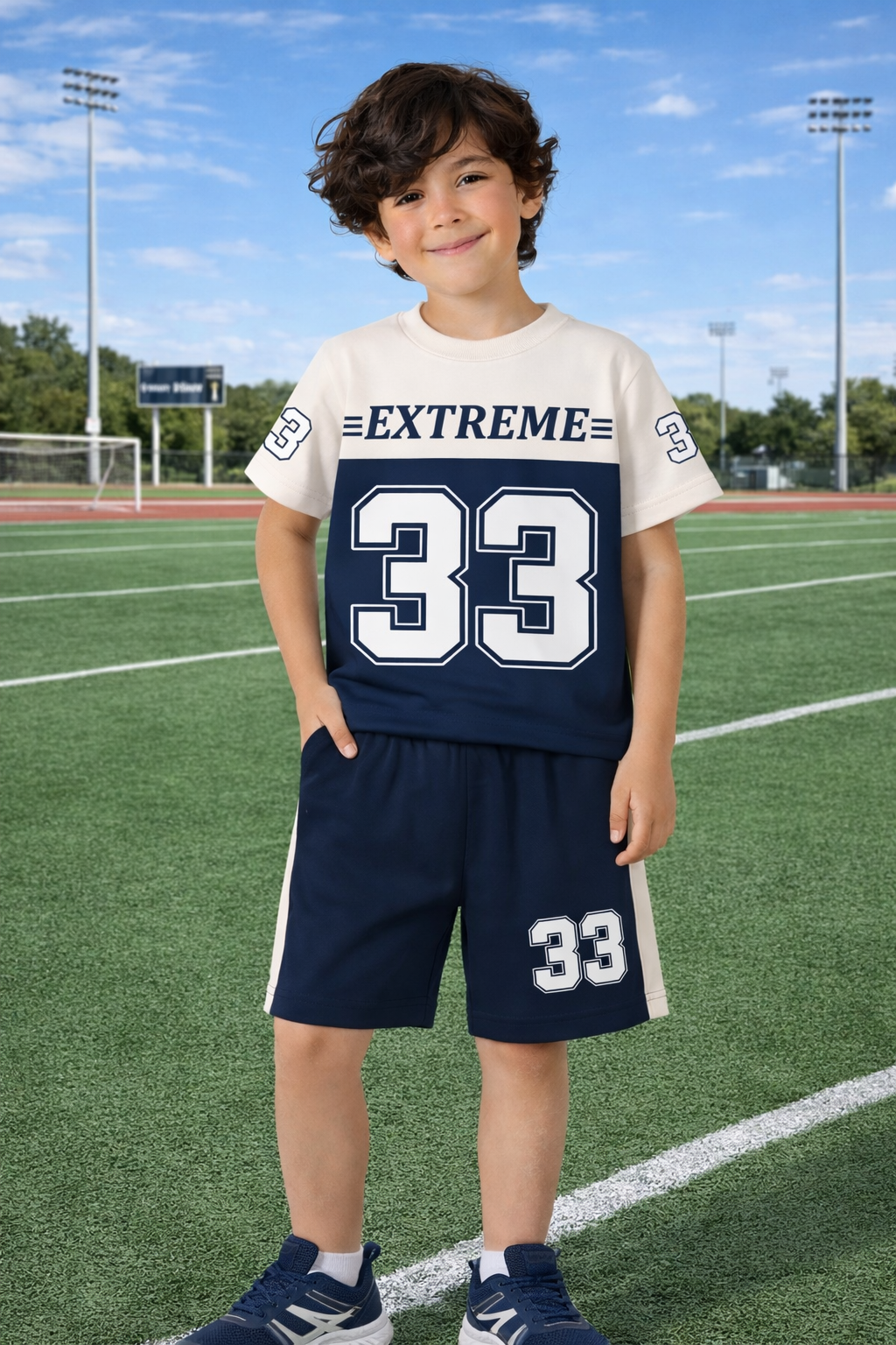 Extreme 33 Boys Offwhite Navy Short Set
